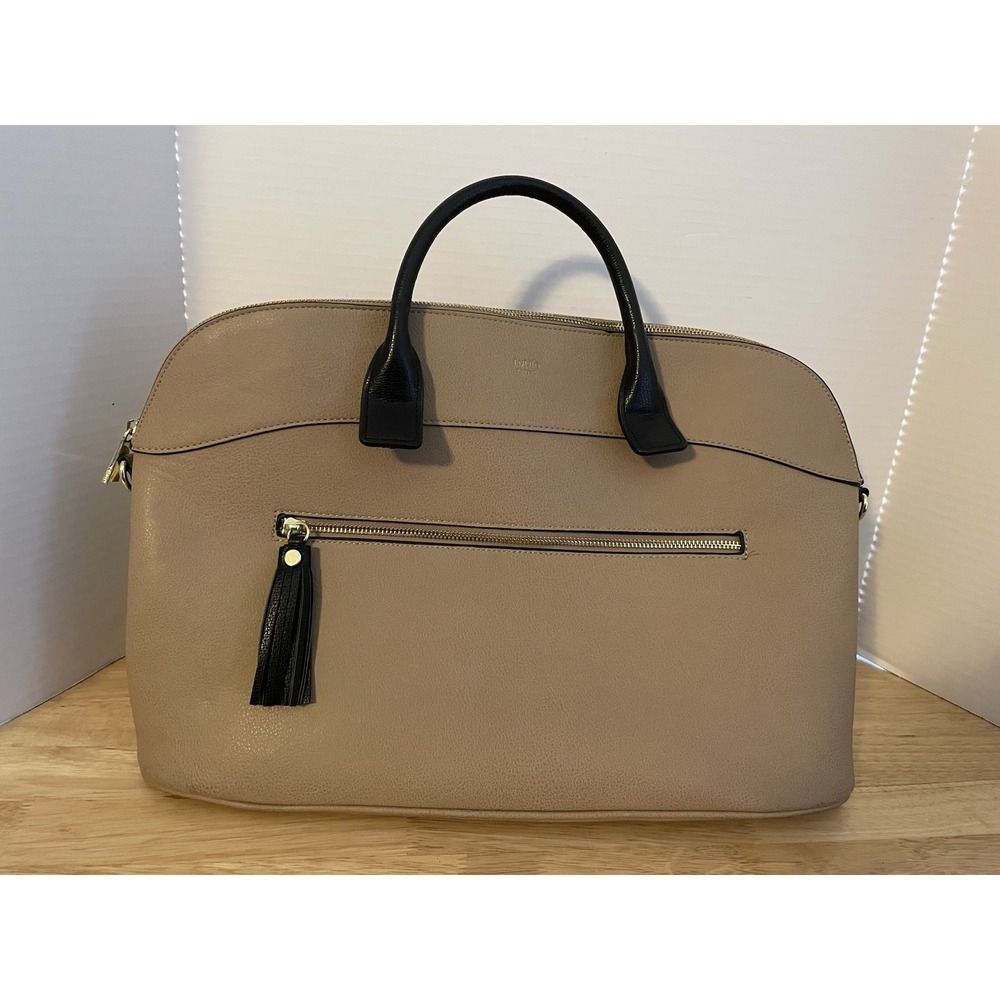 Tutilo New York Tan Black straps Taupe Tote Handbag Work Laptop Tablet Bag PVC‎